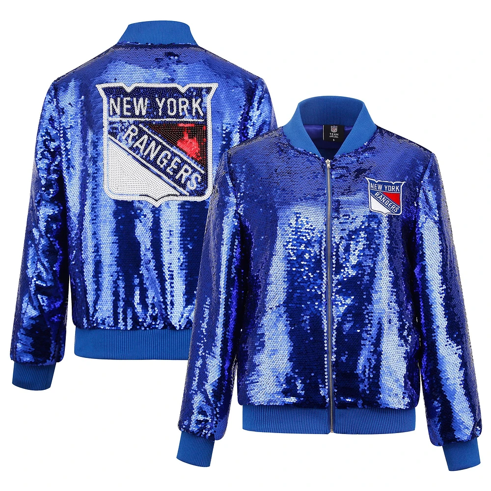 Women's Cuce Blue New York Rangers Sequin Full-Zip Jacket