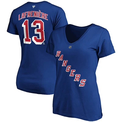 Fanatics pour femmes Alexis Lafrenière - T-shirt bleu à col en V avec nom et numéro de grande taille des Rangers New York