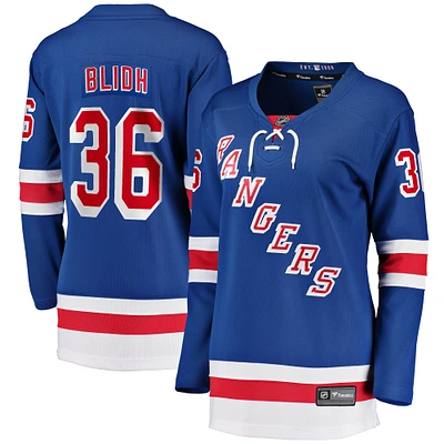 Maillot de joueur échappé à domicile des Fanatics Anton Blidh New York Rangers, bleu, pour femmes