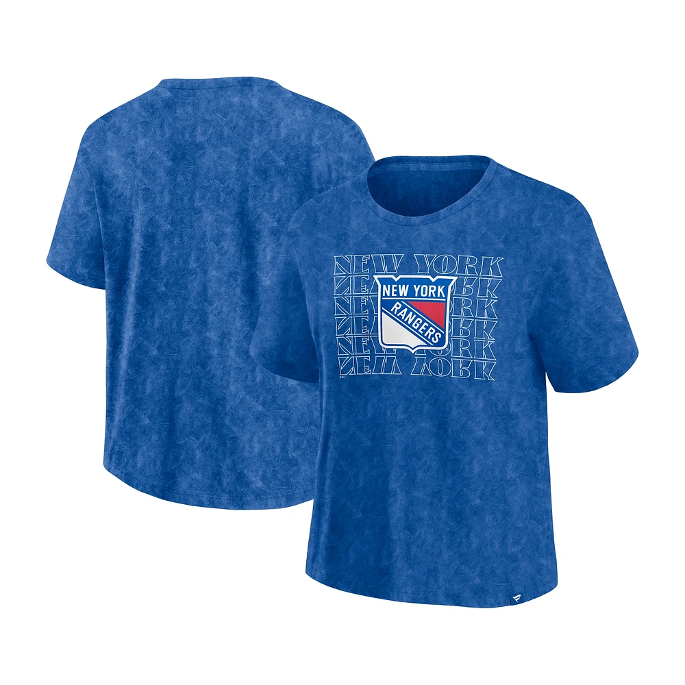 T-shirt délavé bleu fanatiques des Rangers de New York pour femme