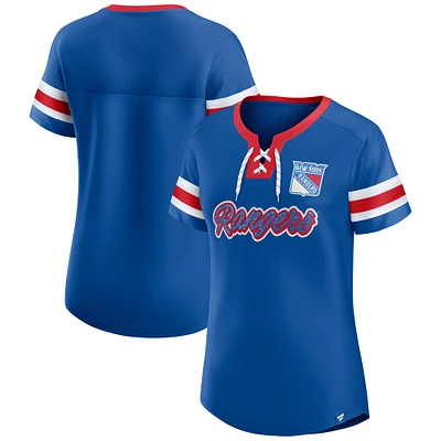 T-shirt à lacets emblématique Athena des New York Rangers bleu fanatiques pour femme