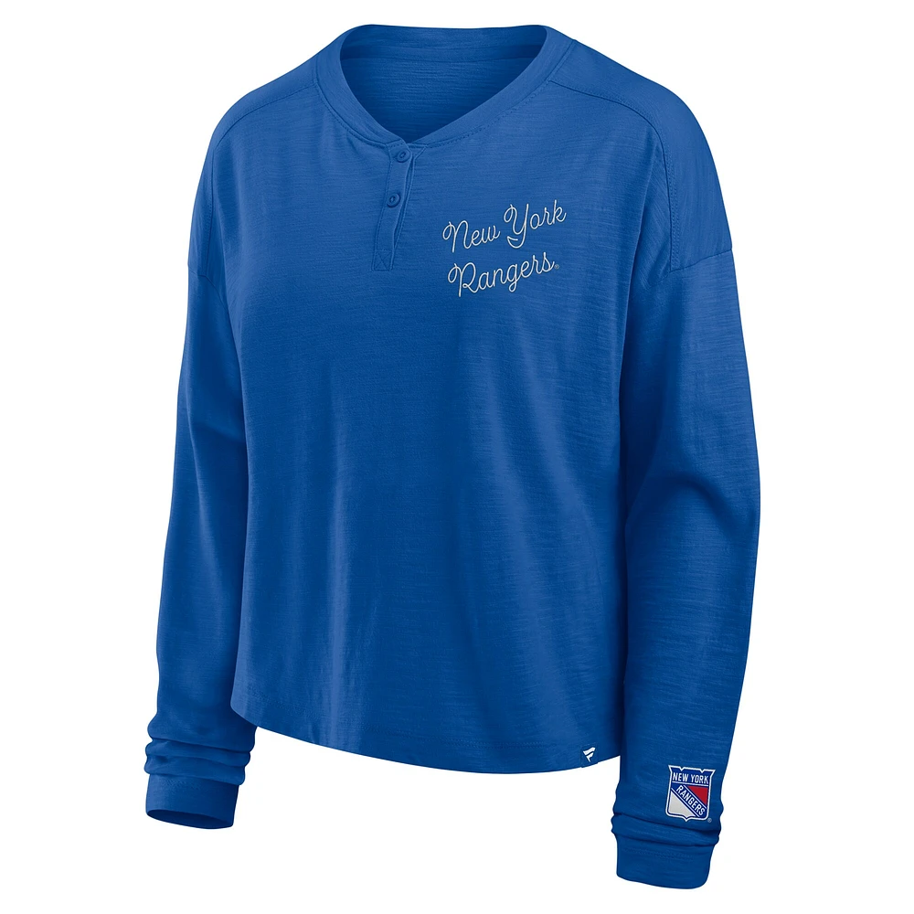 T-shirt Henley surdimensionné à manches longues All Out Effort pour femme Fanatics Blue New York Rangers