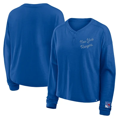 T-shirt Henley surdimensionné à manches longues All Out Effort pour femme Fanatics Blue New York Rangers