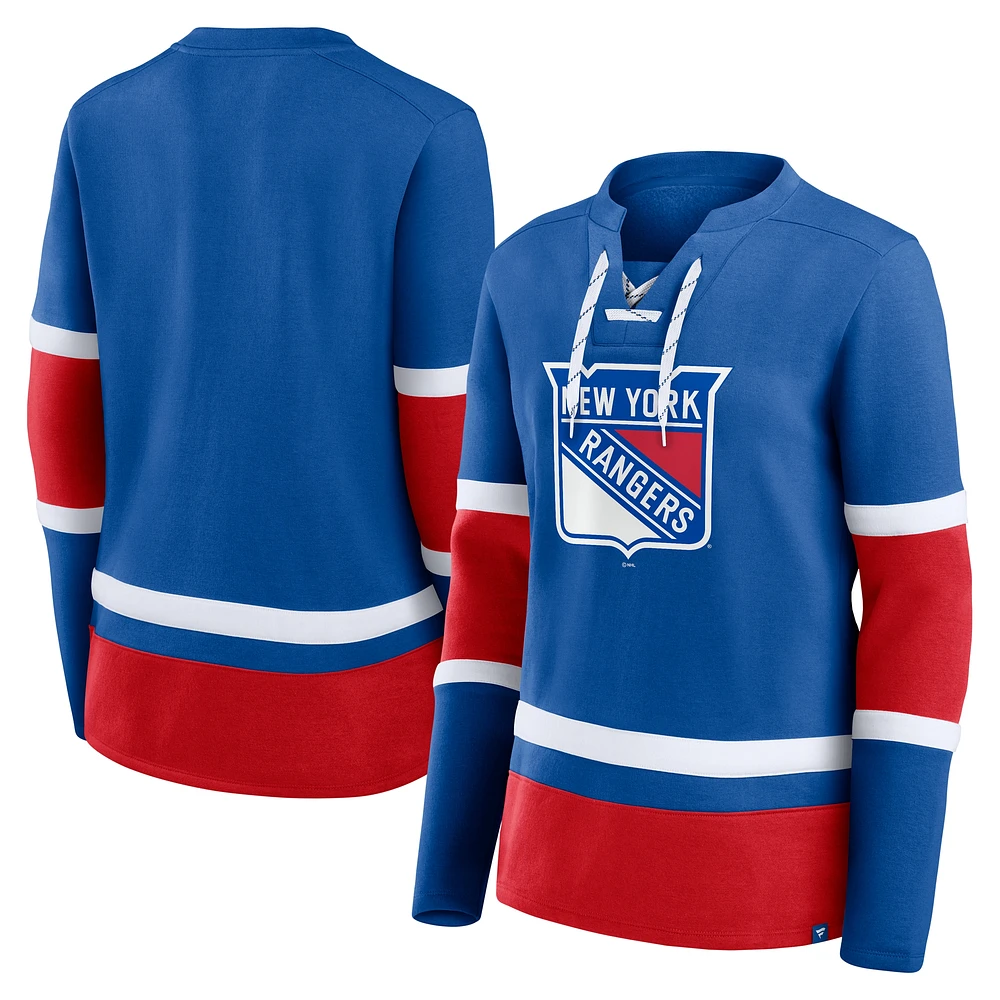 Women's Fanatics Blue New York Rangers Prime Time Lace-Up Long Sleeve T-Shirt