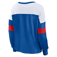 T-shirt à manches longues et col en V lacets pour femme Fanatics New York Rangers Take the Shot bleu