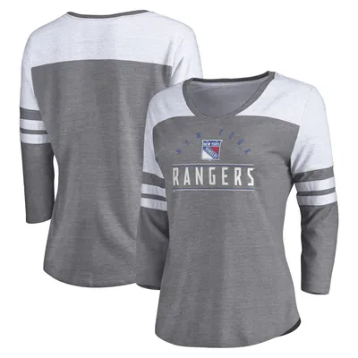 New York Mets Fanatics Branded Women's League Leader Tri-Blend 3/4-Sleeve V- Neck T-Shirt - Heather Royal