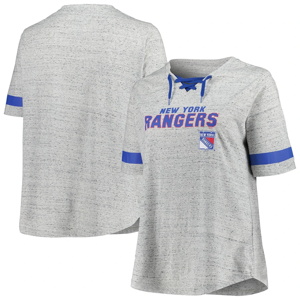 Women's Fanatics Heather Gray New York Rangers Plus Lace-Up  T-Shirt