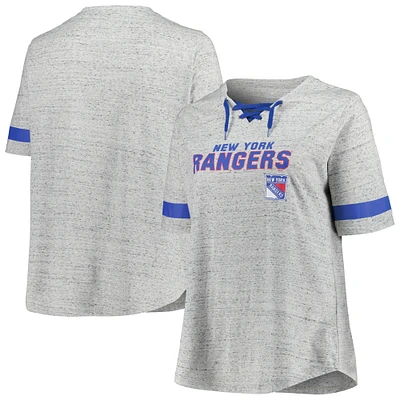 Women's Fanatics Heather Gray New York Rangers Plus Lace-Up  T-Shirt