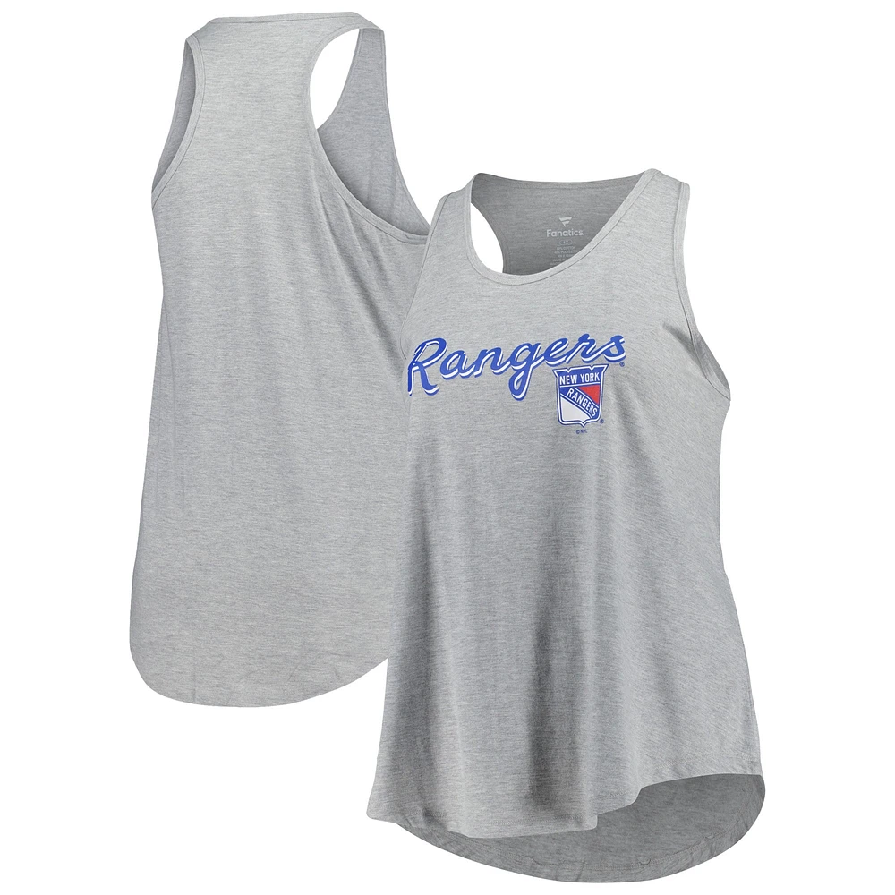 Women's Fanatics Heather Gray New York Rangers Plus Racerback Tank Top