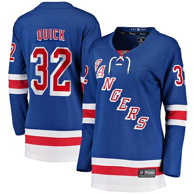 Maillot de joueur échappé à domicile des Rangers New York Fanatics Jonathan Quick bleu pour femmes