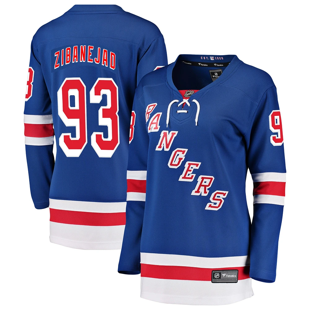 Maillot de joueur échappé des Rangers New York Fanatics Mika Zibanejad bleu pour femmes