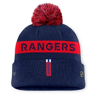 Bonnet en tricot à revers avec pompon pour femme Fanatics New York Rangers Authentic Pro Rink bleu marine/rouge