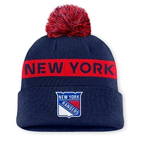 Bonnet en tricot à revers avec pompon pour femme Fanatics New York Rangers Authentic Pro Rink bleu marine/rouge