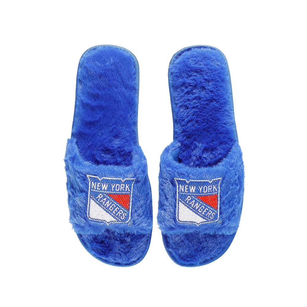 Women's FOCO Royal New York Rangers Rhinestone Fuzzy Slippers