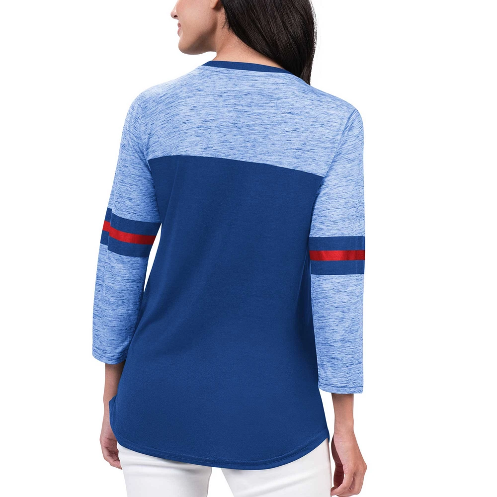 T-shirt bleu à manches 3/4 G-III 4Her par Carl Banks pour femmes des Rangers de New York Play The Game