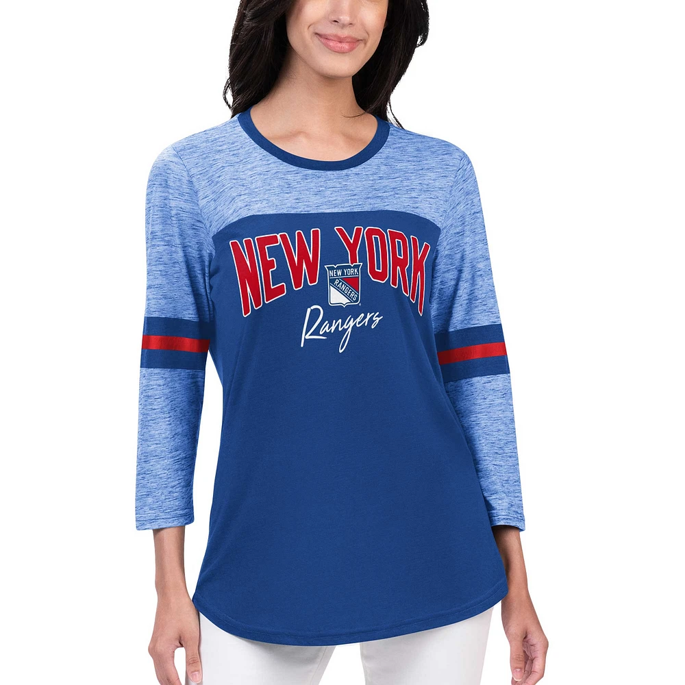 T-shirt bleu à manches 3/4 G-III 4Her par Carl Banks pour femmes des Rangers de New York Play The Game