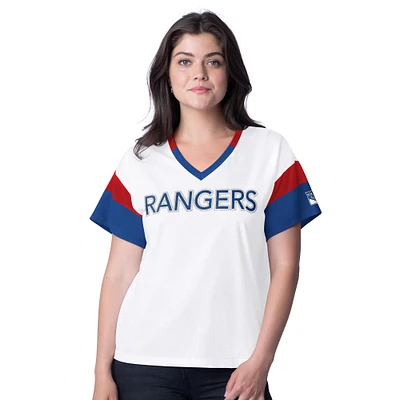 T-shirt à col en V surdimensionné avec strass G-III 4Her by Carl Banks pour femme, motif New York Rangers, blanc