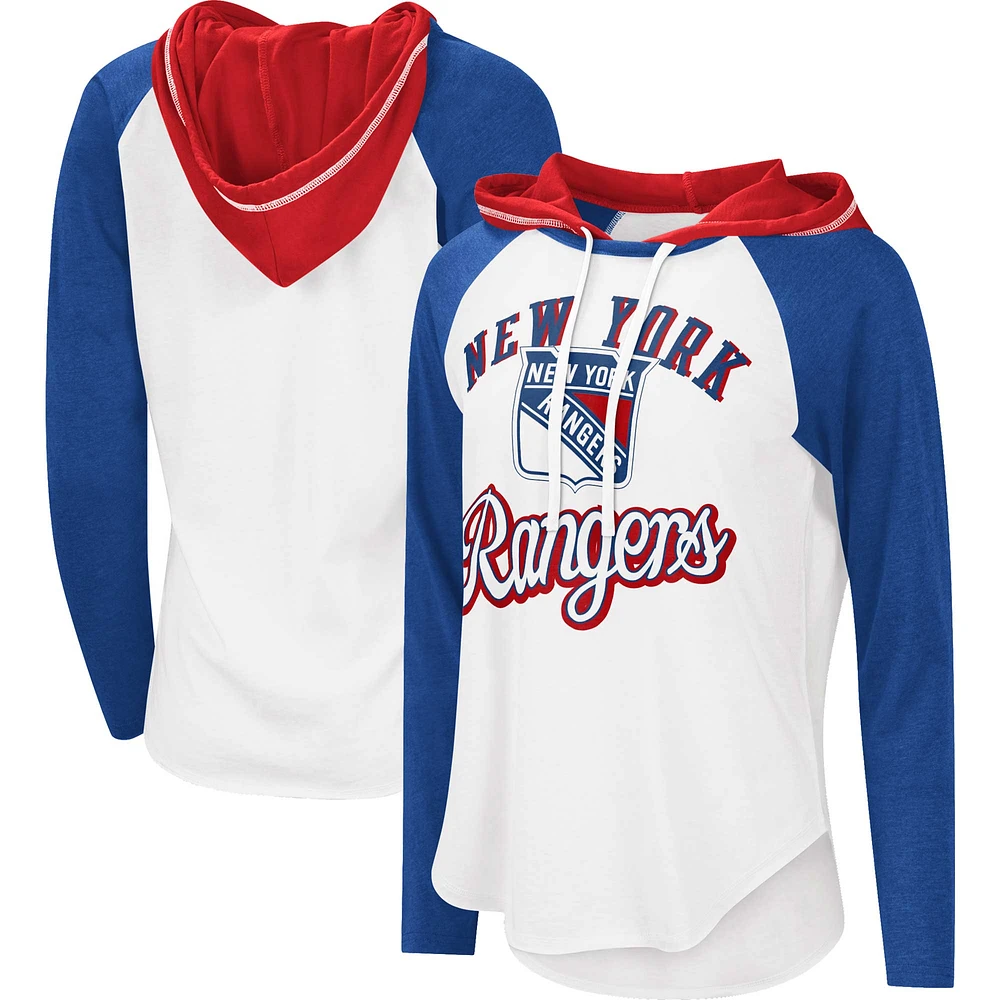 T-shirt à capuche léger G-III Sports by Carl Banks blanc/bleu New York Rangers MVP Raglan pour femme