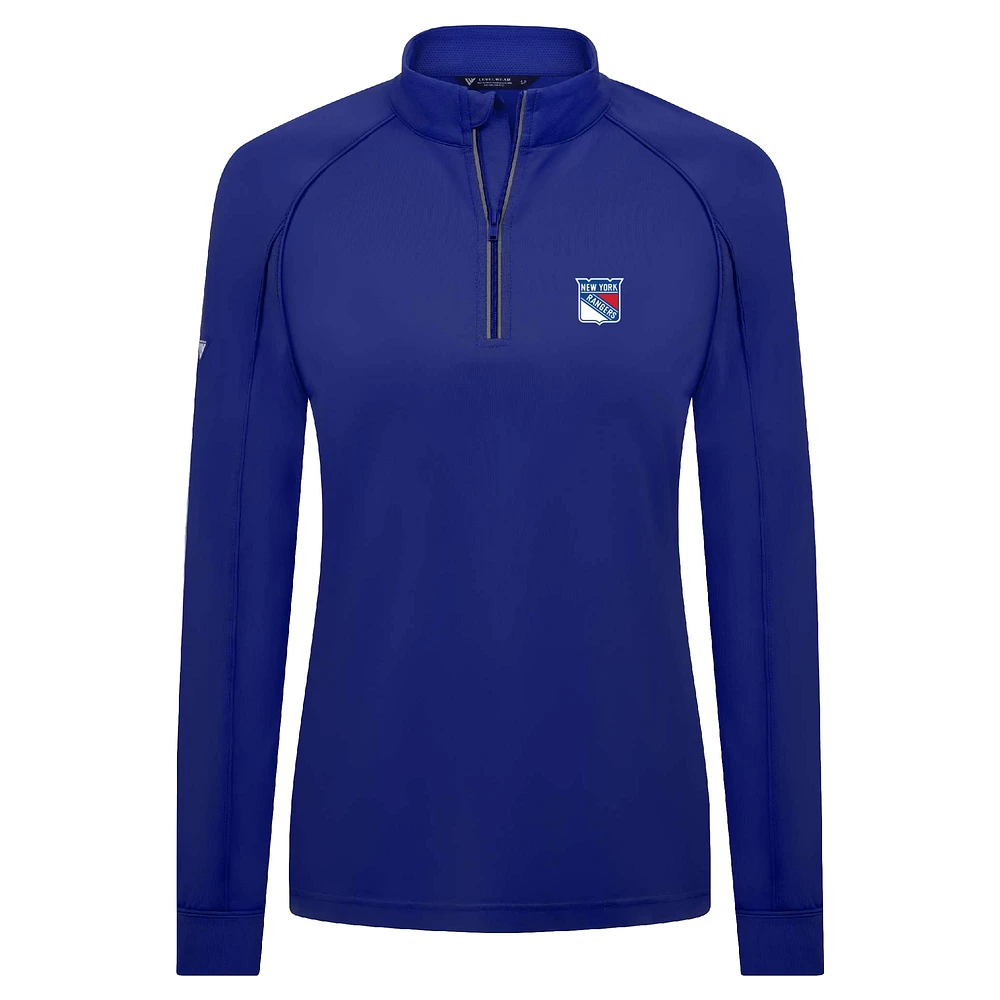 Women's Levelwear Blue New York Rangers Kinetic Insignia Core Raglan Quarter-Zip Top