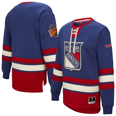 Women's Mitchell & Ness Blue New York Rangers Heritage Lace-Up Pullover Sweatshirt