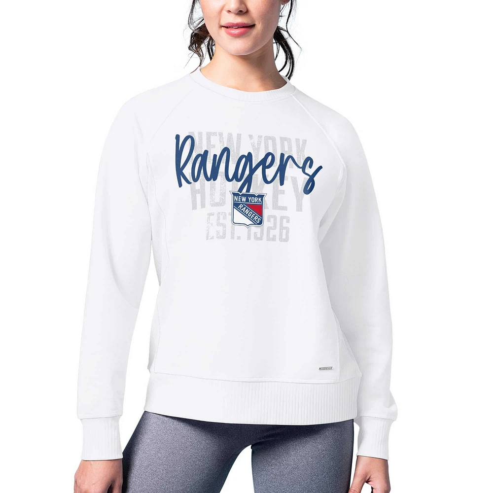 Women's MSX by Michael Strahan White New York Rangers Millie Raglan Pullover Sweatshirt