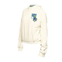 Women's New Era Cream York Rangers Glam Game Quarter-Zip Cropped Floral Hoodie Pullover