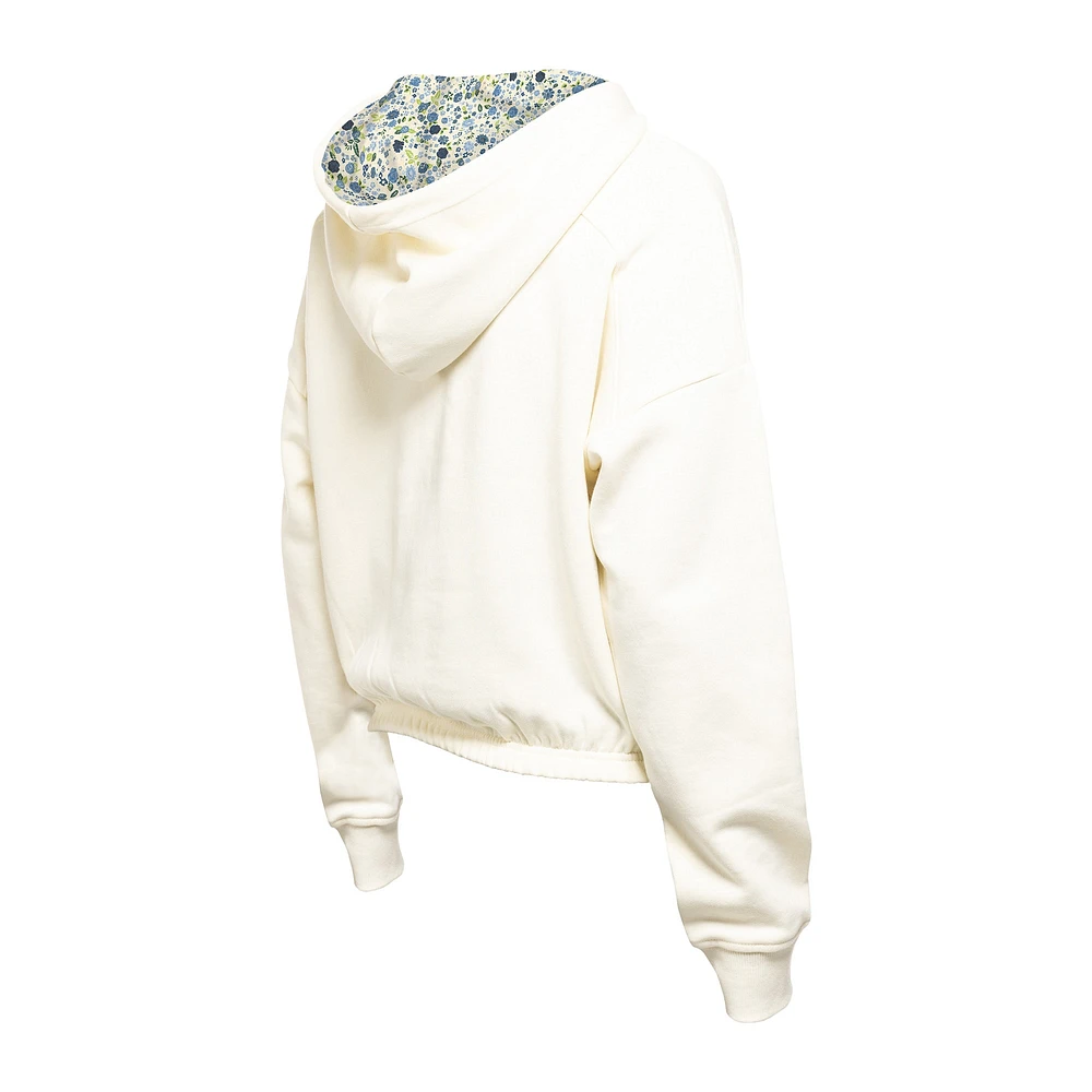 Women's New Era Cream York Rangers Glam Game Quarter-Zip Cropped Floral Hoodie Pullover