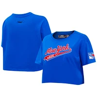 Women's Pro Standard Blue New York Rangers Boxy Script Tail Cropped T-Shirt