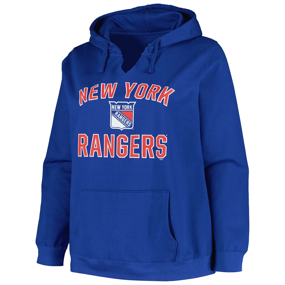 Women's Profile Blue New York Rangers Plus Arch Over Logo Pullover Hoodie