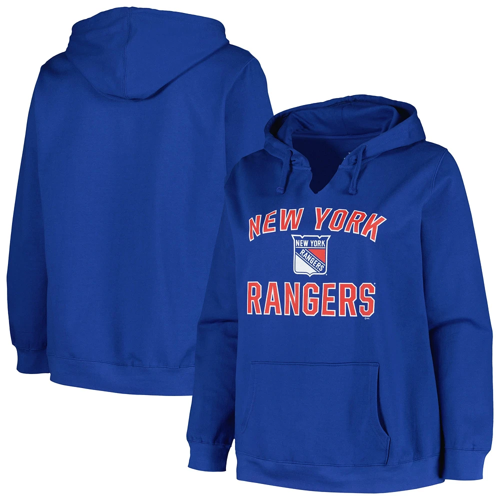 Women's Profile Blue New York Rangers Plus Arch Over Logo Pullover Hoodie