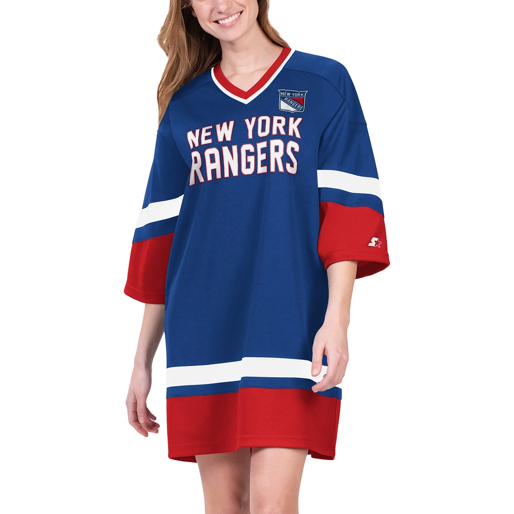 Robe sneaker à manches mi-longues et col en V Starter Blue New York Rangers Hurry-Up Offense pour femmes