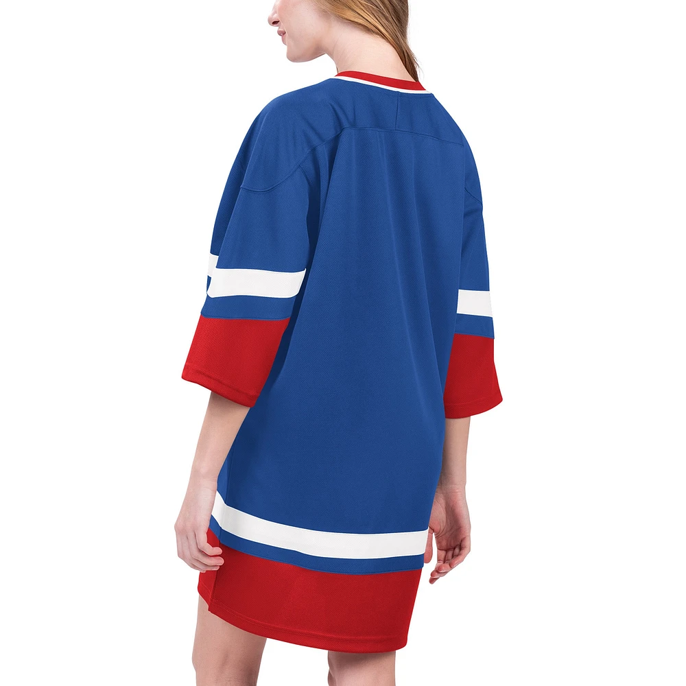 Women's Starter Blue New York Rangers Hurry-Up Offense Boxy V-Neck Half-Sleeve Sneaker Dress