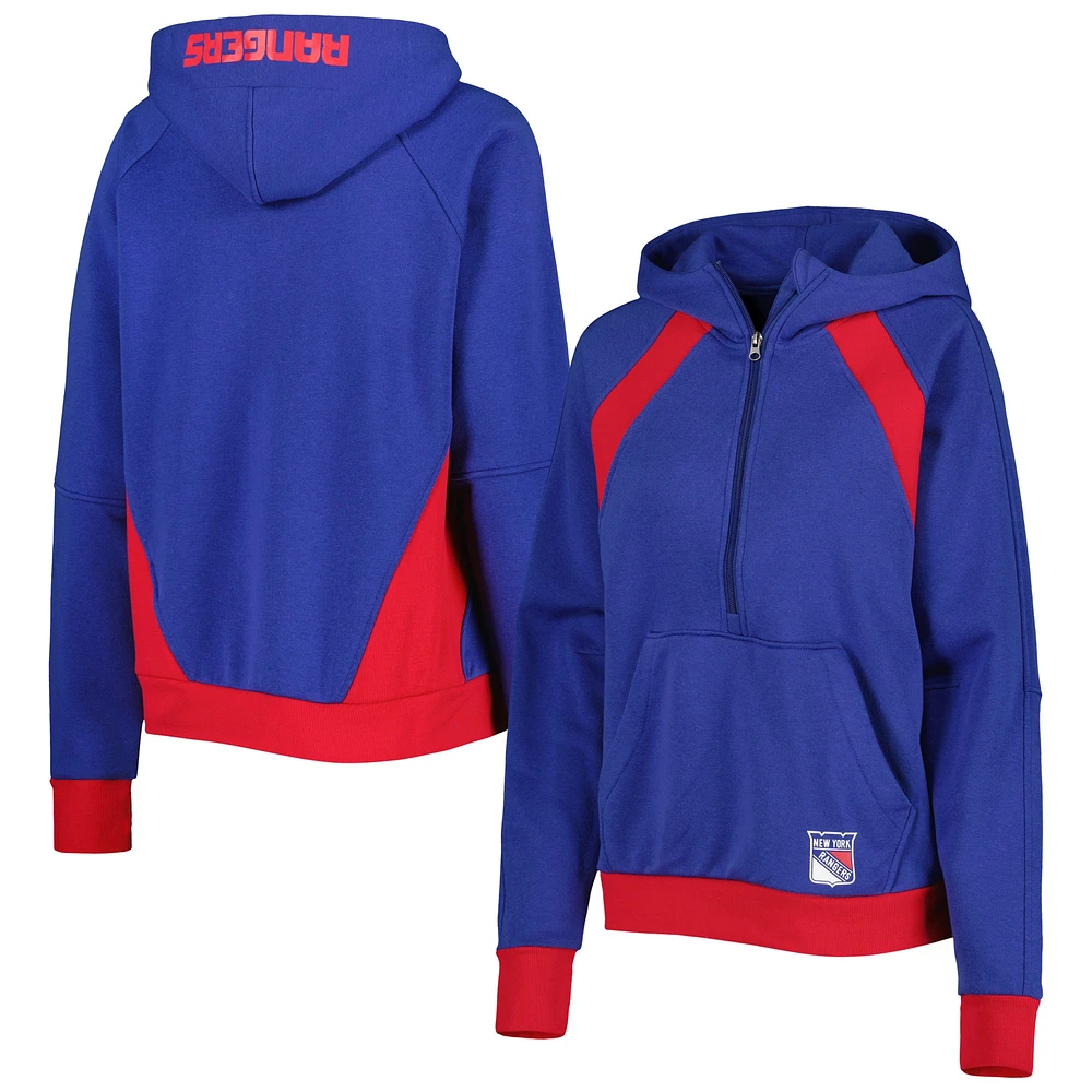 Women's Starter Blue New York Rangers Wishbone Half-Zip Hoodie