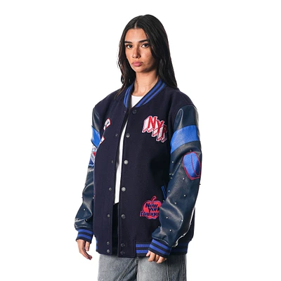 Veste universitaire à boutons-pression bleus New York Rangers The Wild Collective pour femme