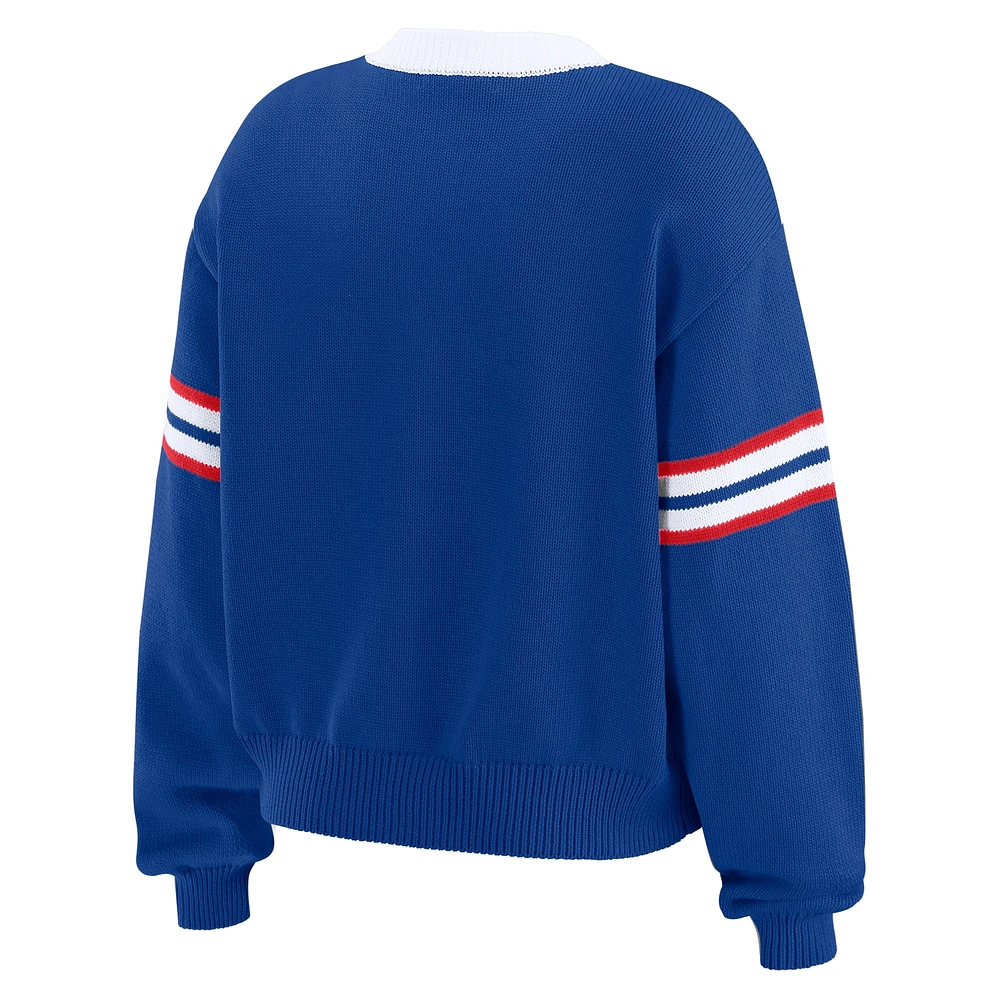 Women's WEAR by Erin Andrews  Blue New York Rangers Cropped Lace-Up Sweater