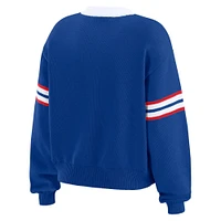 Women's WEAR by Erin Andrews  Blue New York Rangers Cropped Lace-Up Sweater