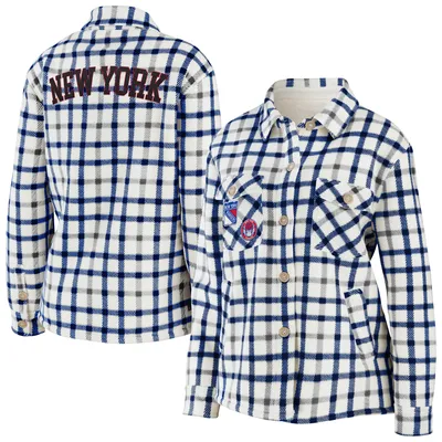 New York Rangers WEAR by Erin Andrews Women's Plaid Button-Up Shirt Jacket - Oatmeal