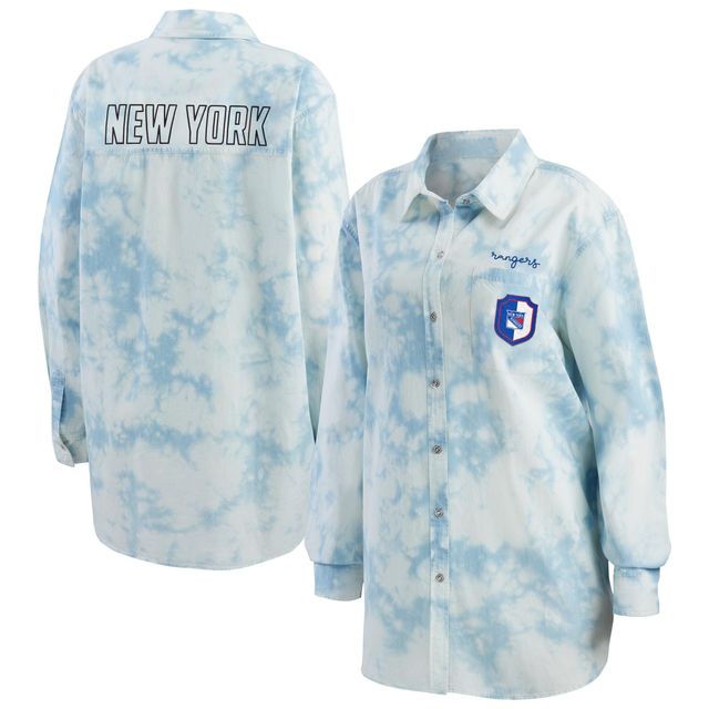 Chemise en jean surdimensionnée boutonnée tie-dye blanche WEAR by Erin Andrews des New York Rangers pour femmes