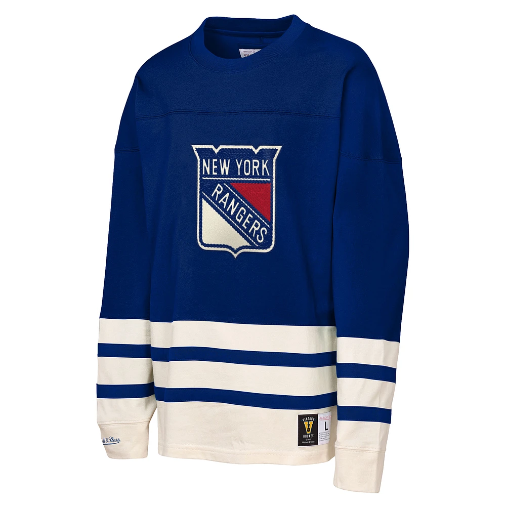 Youth Mitchell & Ness  Blue New York Rangers Chainstitch Heavyweight Long Sleeve Top