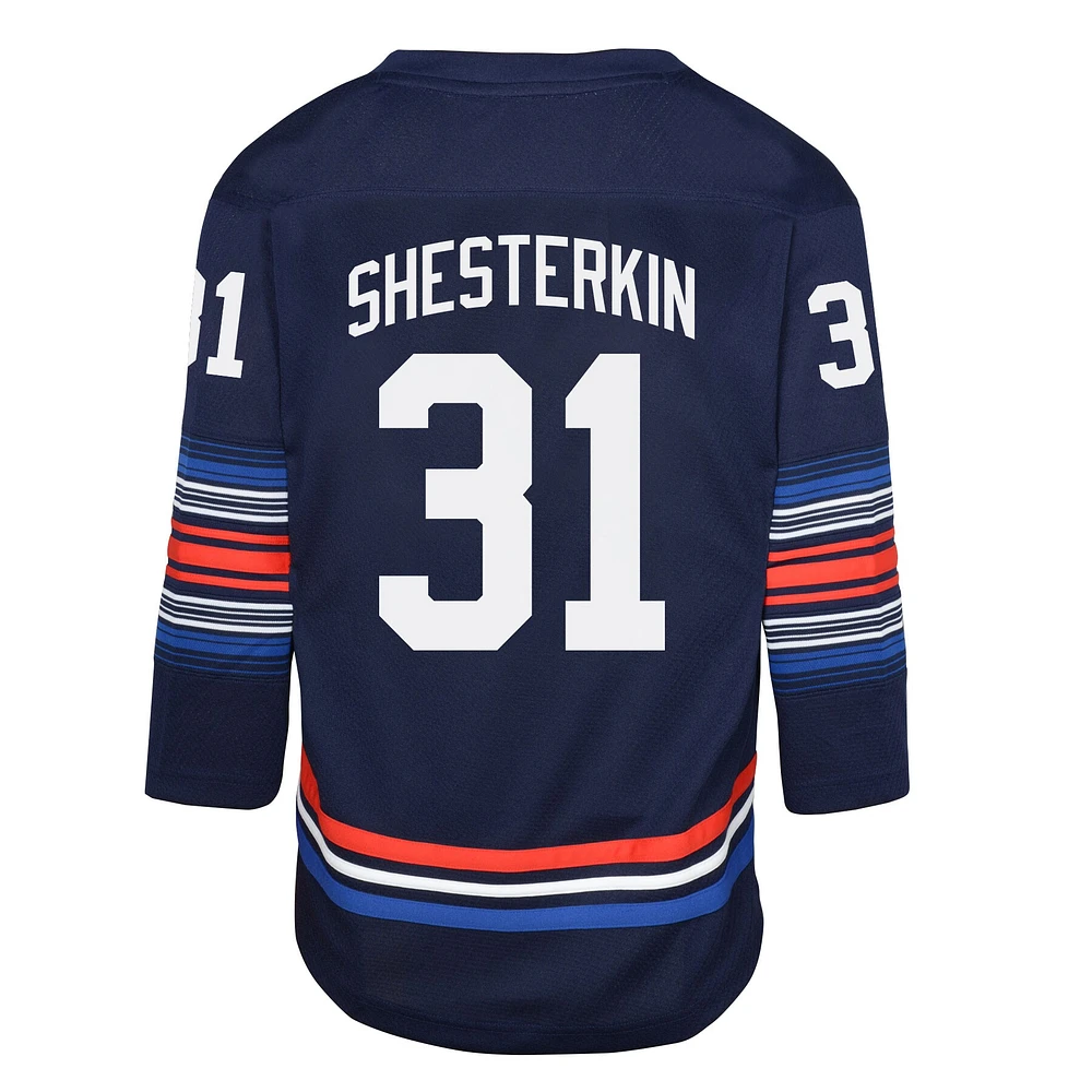 Maillot de joueur réplique alternative des Rangers New York la marine Igor Shesterkin pour jeunes