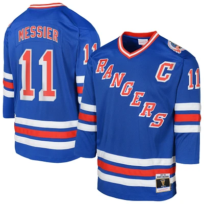 Maillot de joueur Power Play 2.0 des Rangers New York Royal Mark Messier pour jeunes Outerstuff avec écusson capitaine