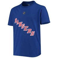 T-shirt bleu avec nom et numéro de joueur des Rangers New York Mika Zibanejad pour jeunes