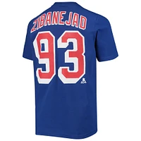 T-shirt bleu avec nom et numéro de joueur des Rangers New York Mika Zibanejad pour jeunes