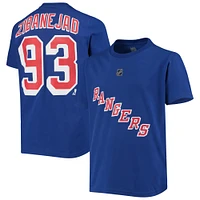 T-shirt bleu avec nom et numéro de joueur des Rangers New York Mika Zibanejad pour jeunes