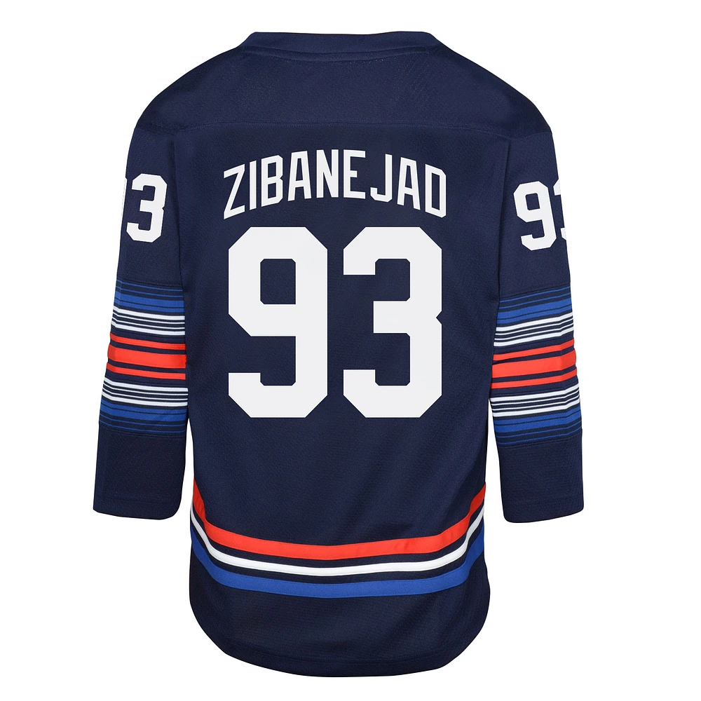 Maillot de joueur réplique alternatif des Rangers New York la marine Mika Zibanejad pour jeunes