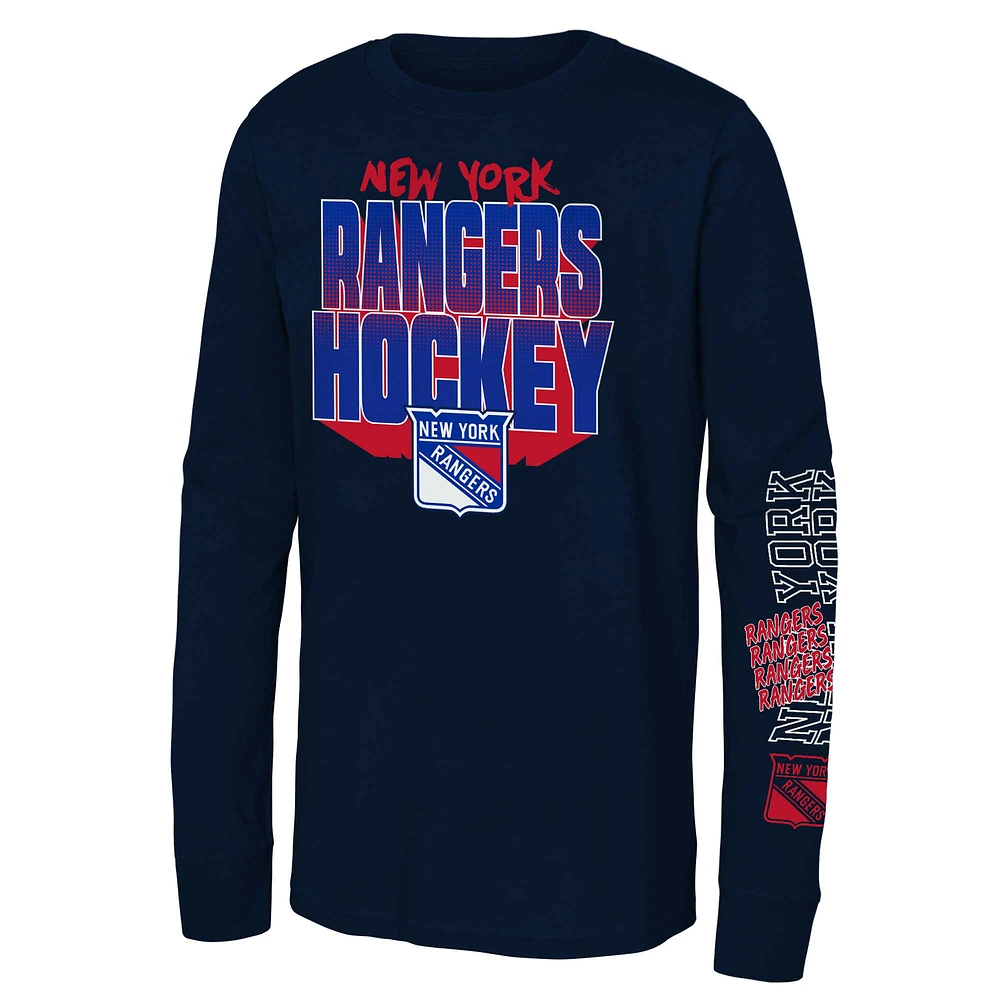 T-shirt à manches longues pour jeunes Rangers de New York bleu marine