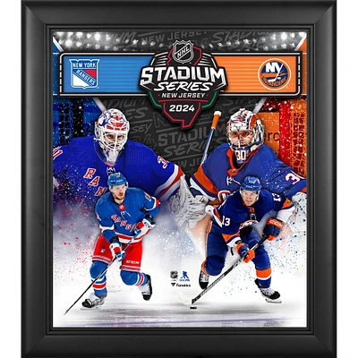 Collage de logos encadré 15" x 17" des Rangers de New York contre les Islanders de New York lors de la série de stades de la LNH 2024