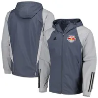 Men's adidas Charcoal New York Red Bulls All-Weather Raglan Hoodie Full-Zip Jacket