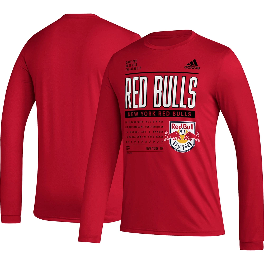 T-shirt à manches longues AEROREADY Club DNA des New York Red Bulls 2023 adidas pour homme rouge