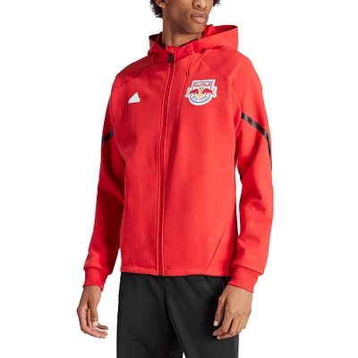 Veste adidas rouge New York Red Bulls 2024 Anthem Travel à manches raglan et fermeture éclair pour homme